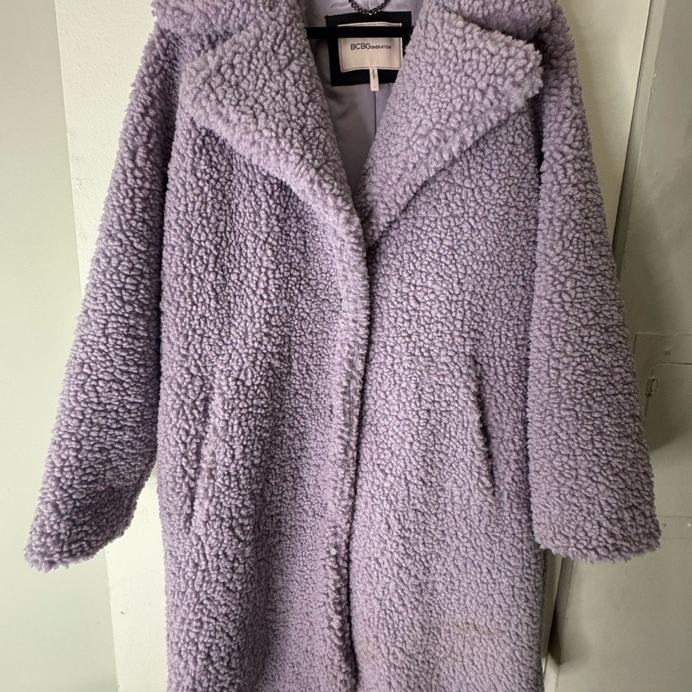 BCBGeneration Purple Teddy Jacket with Plush Texture and Relaxed Fit